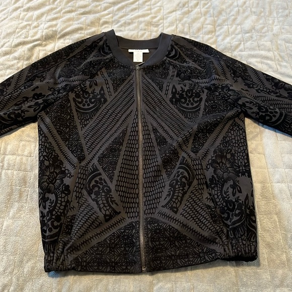 Bar III Bomber Jacket, Black, Velour Design, Size XS - Picture 2 of 7